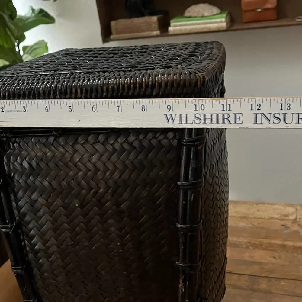 Vintage Chinese Footed Woven Rattan Storage Basket with Lid